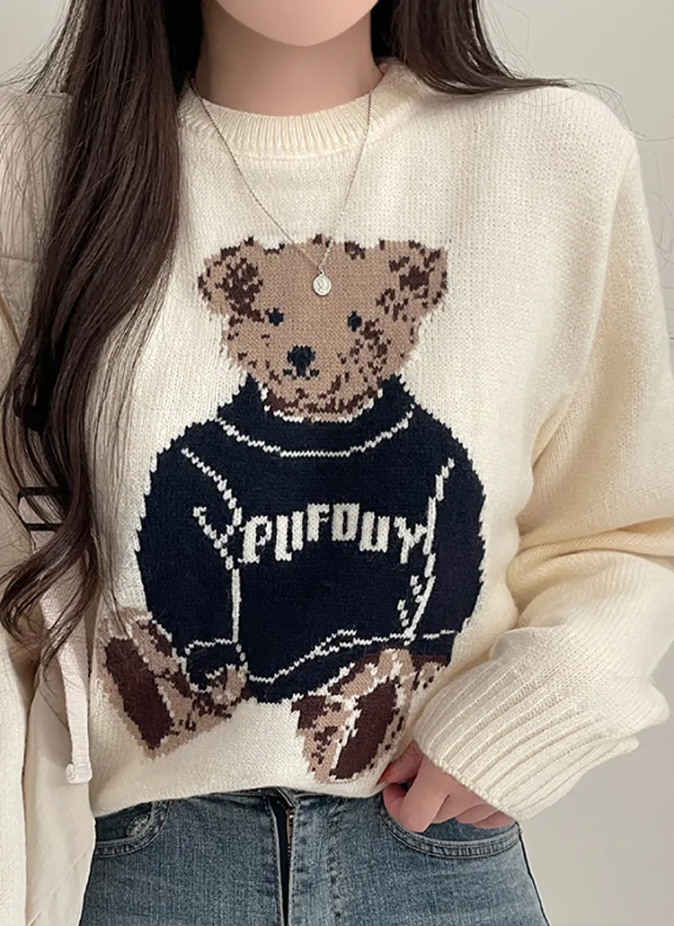 ビッグベア刺繍ラウンドニット | peelrang | 詳細画像4