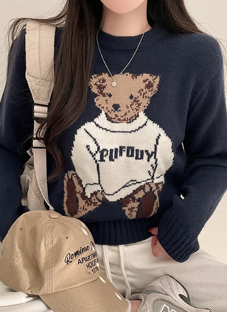 ビッグベア刺繍ラウンドニット | peelrang | 詳細画像5