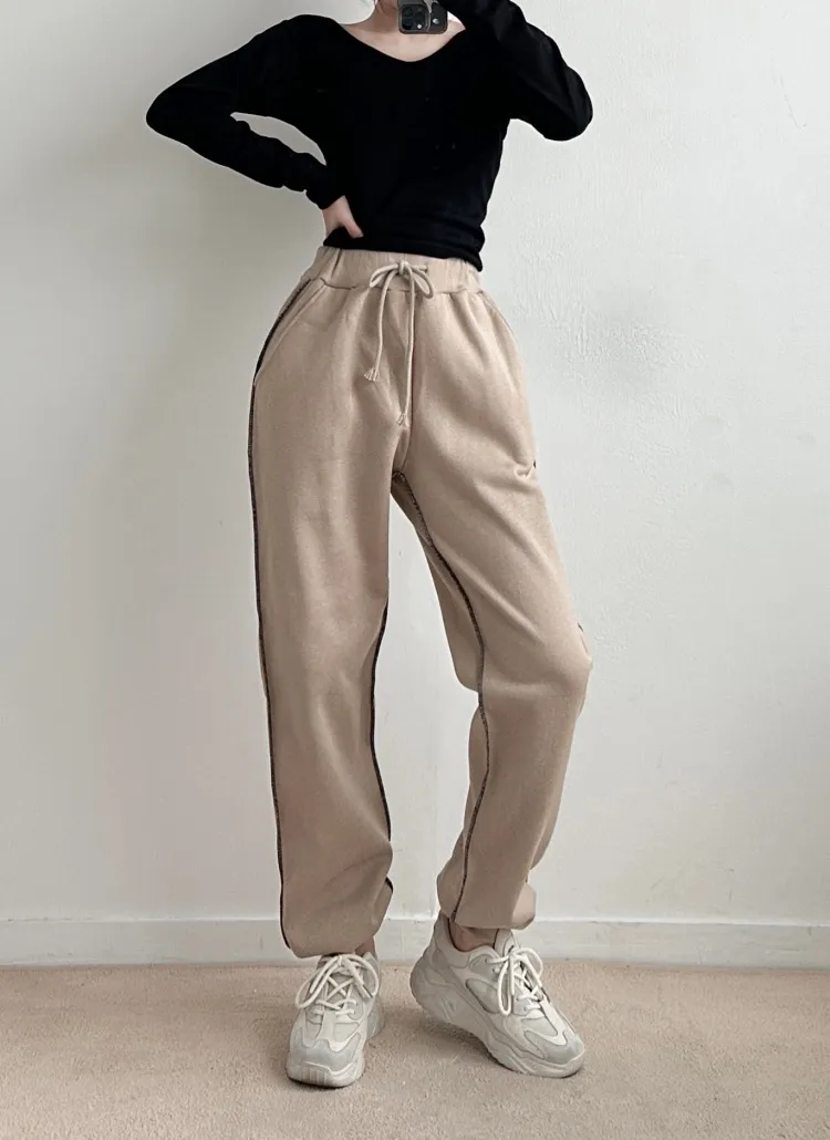 裏起毛ストリングステッチスウェットパンツ | レディースファッション