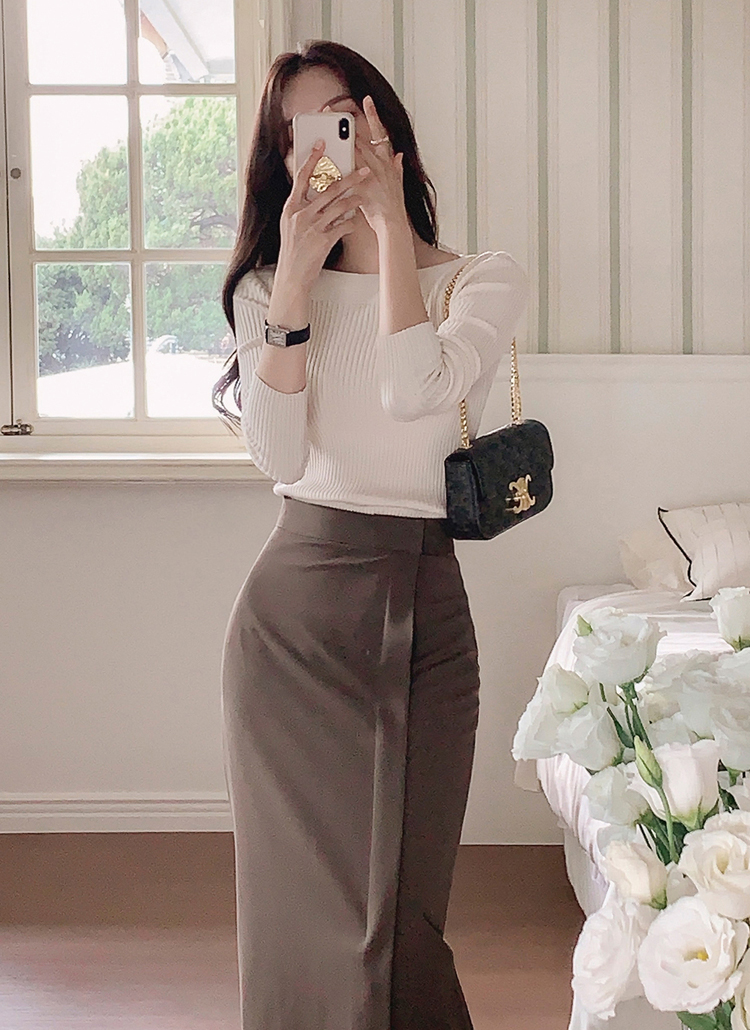 ボートネックリブ編みニット | レディースファッション通販 - DHOLIC