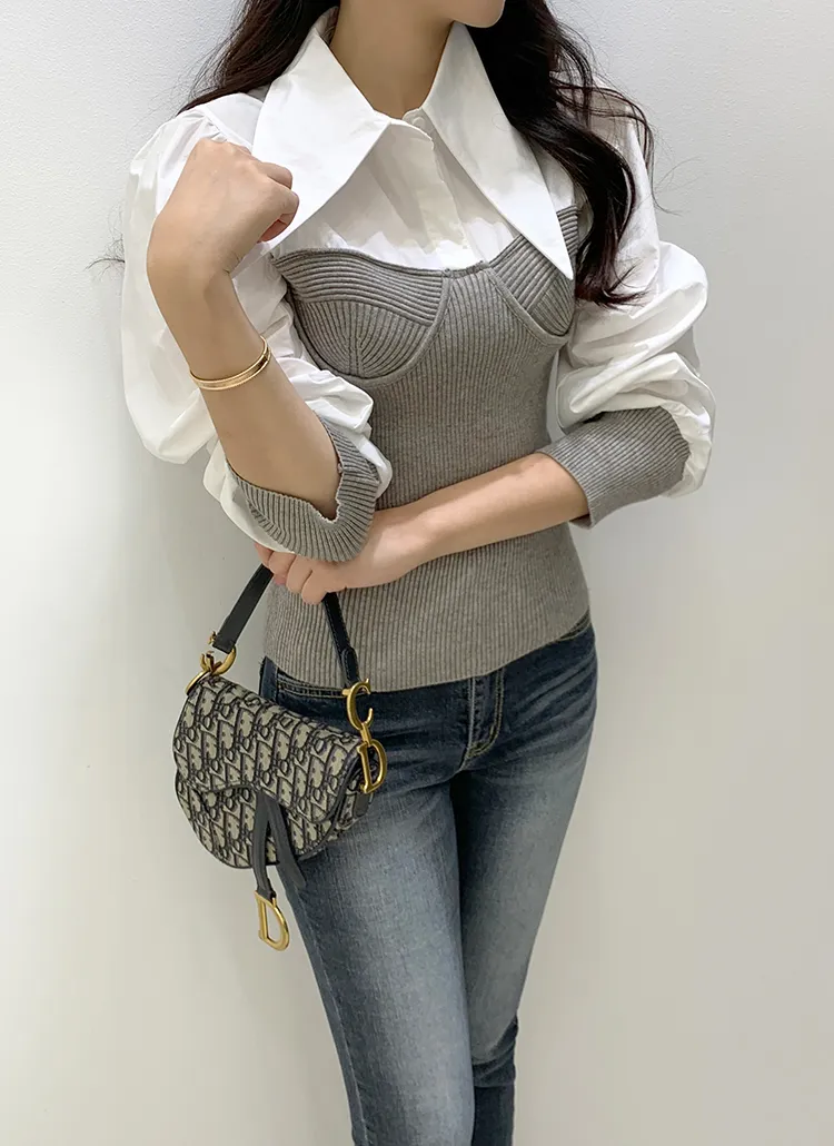 ニットレイヤードパフシャツブラウス | minagram | 詳細画像1