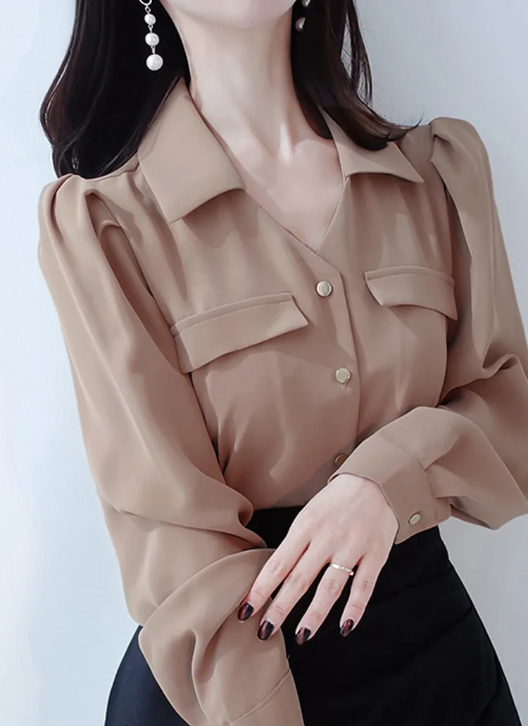 オープンカラーパフ長袖ブラウス | audreybubble | 詳細画像1