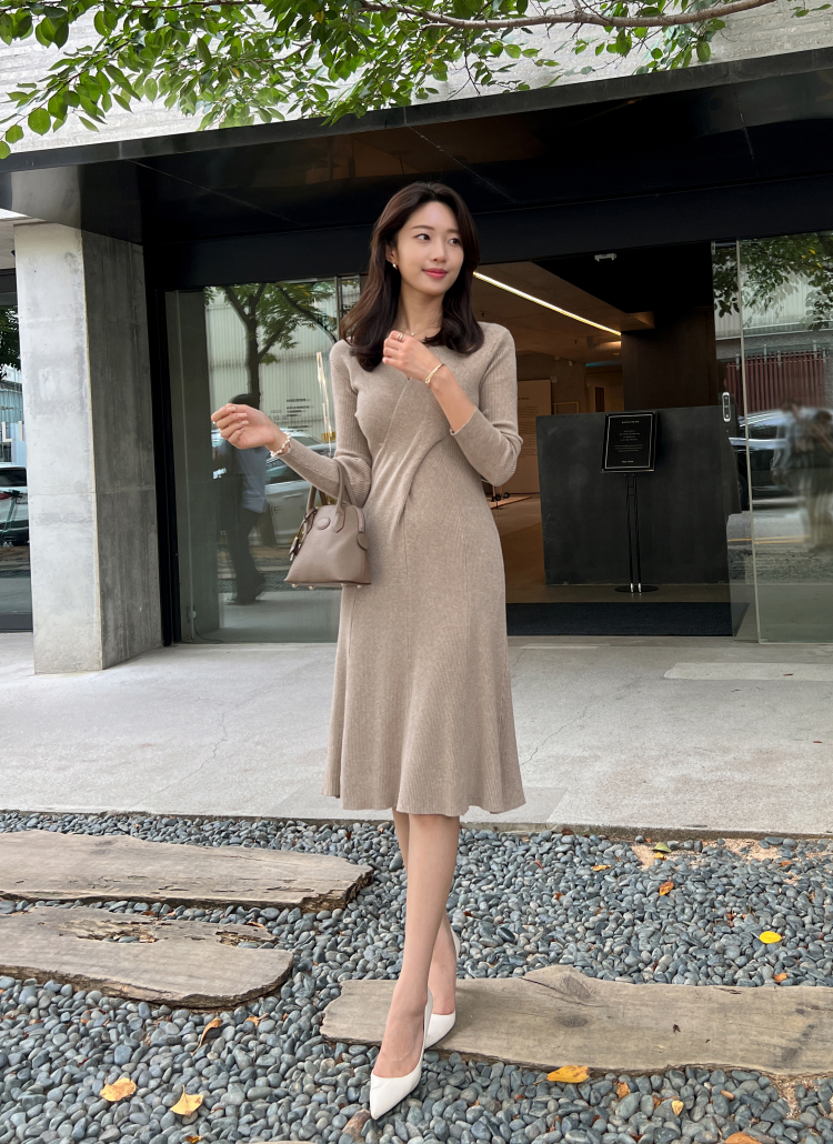 カシュクールネックリブニットワンピース | レディースファッション