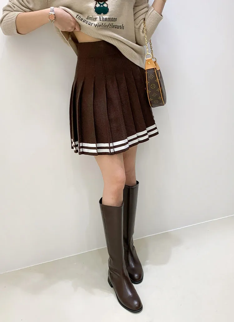 配色ラインヘムプリーツニットスカート | minagram | 詳細画像1