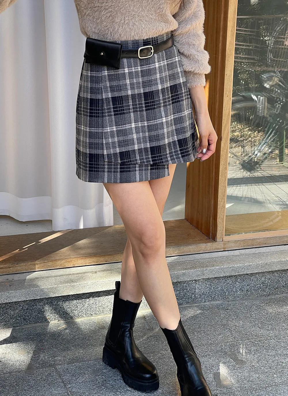 レディース ラッププリーツスカート チェック柄 （BEAUTY&YOUTH UNITED  