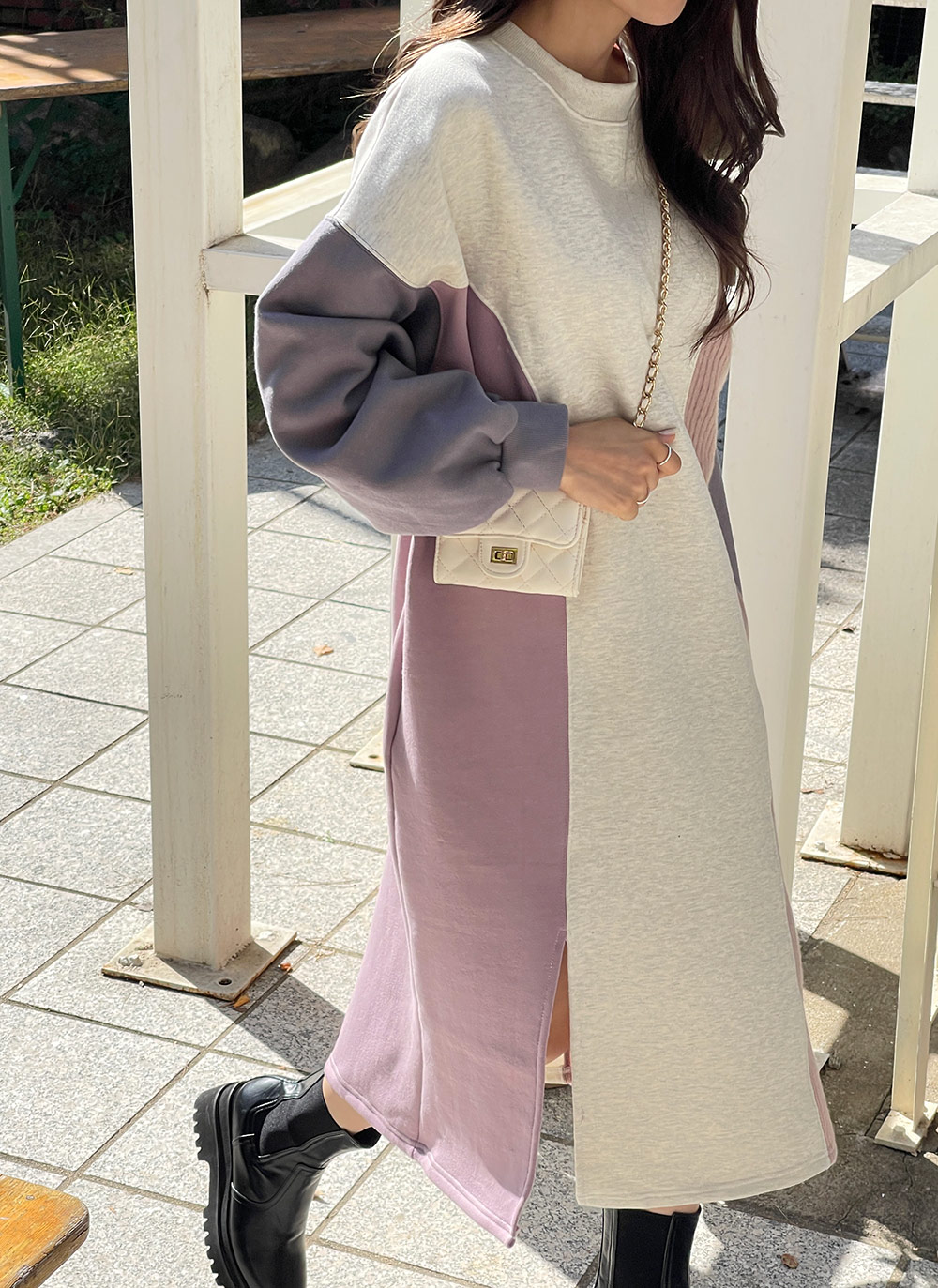 裏起毛配色スリットワンピース | DHOLIC | 詳細画像2