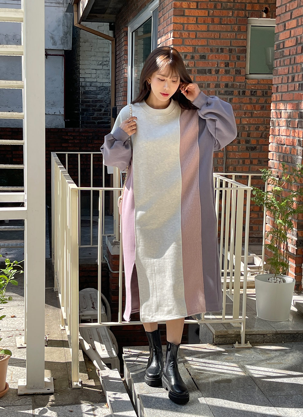 裏起毛配色スリットワンピース | DHOLIC | 詳細画像3