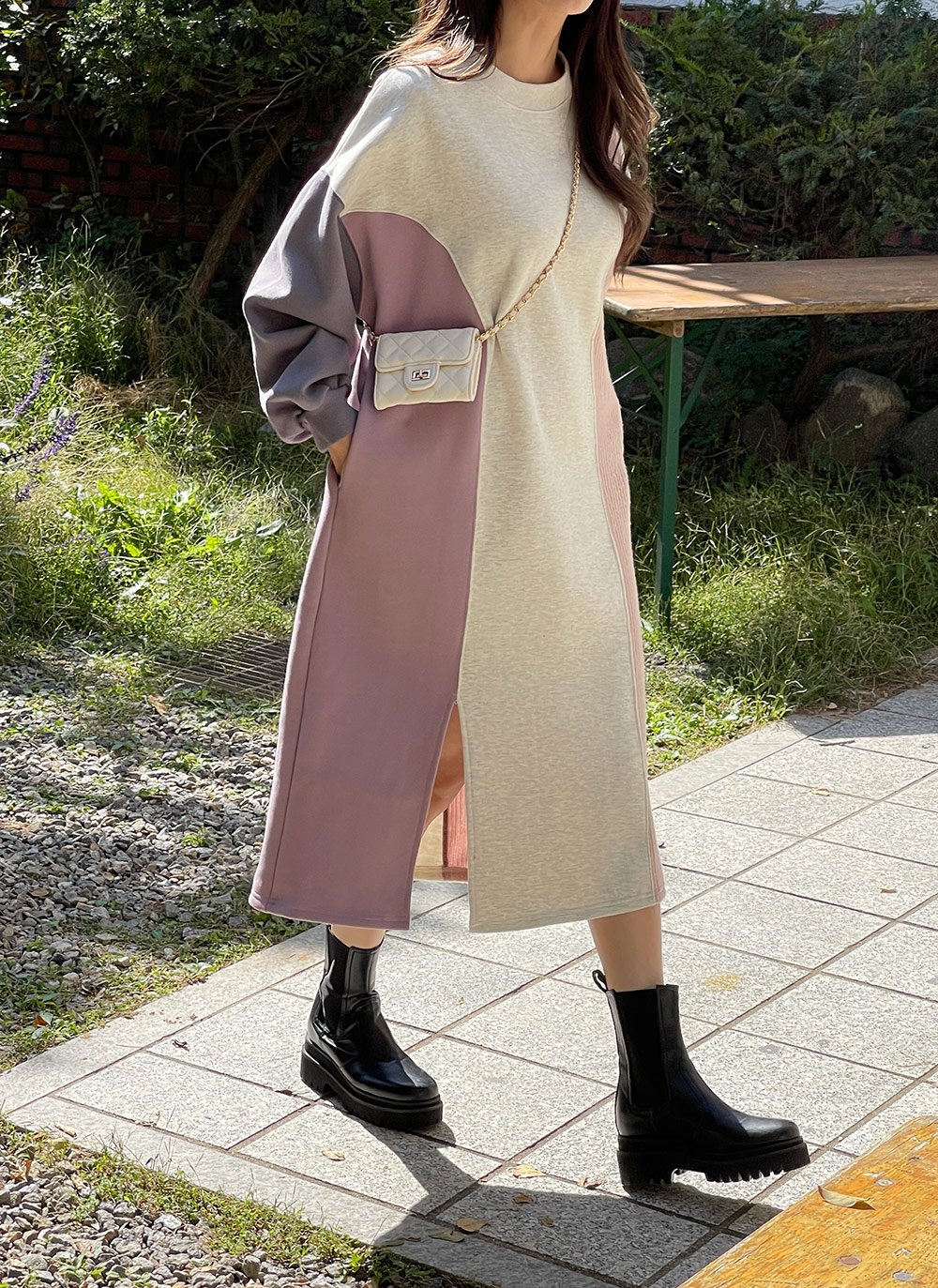 裏起毛配色スリットワンピース | DHOLIC | 詳細画像5