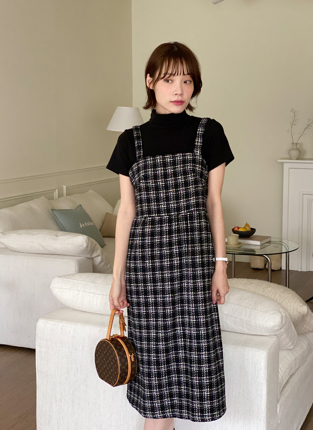 ツイードスクエアビスチェワンピース | レディースファッション通販