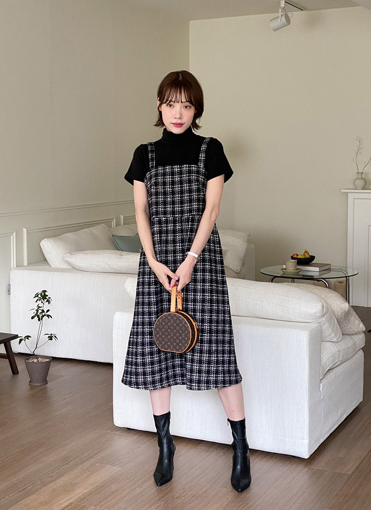 ツイードスクエアビスチェワンピース | レディースファッション通販