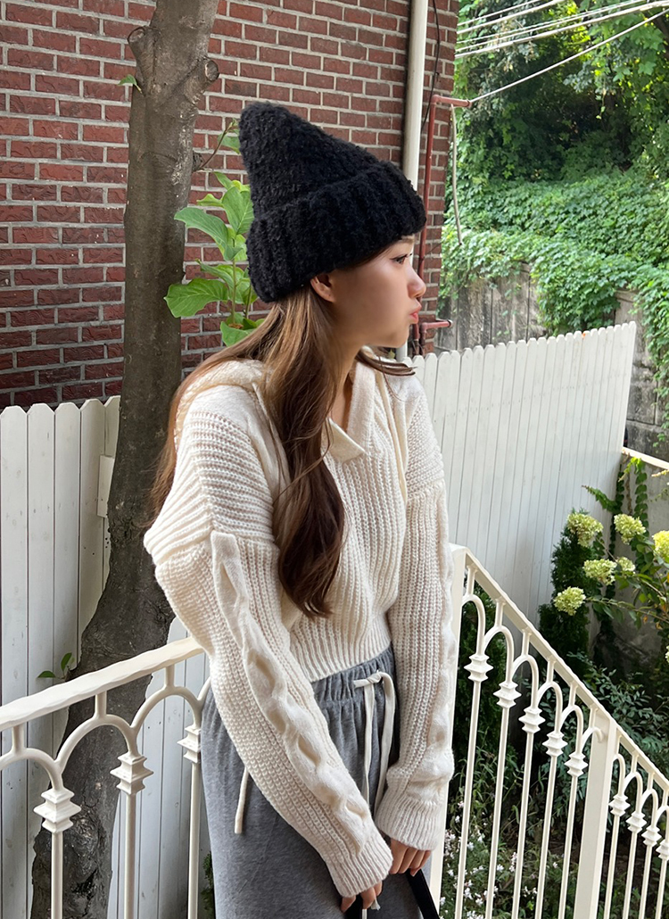 ケーブルクロップドフードニット | レディースファッション通販 - DHOLIC