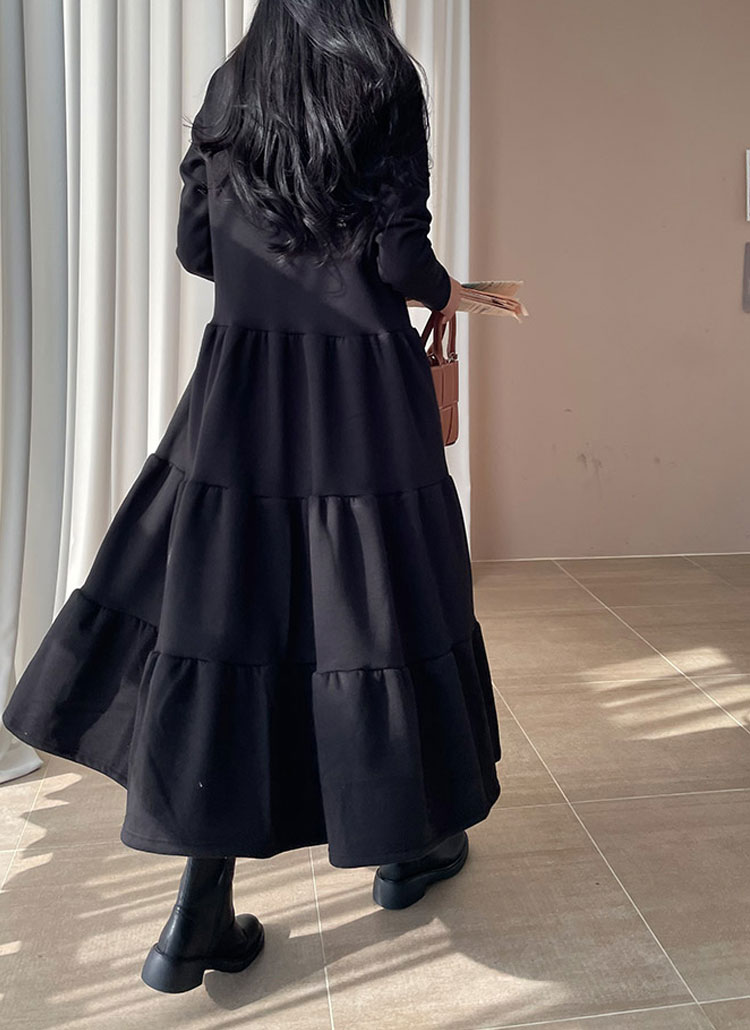 エムミーエメ　スウェットティアードロングワンピース　黒 Dream garden（ドリームガーデン） ワンピース ティアードスウェット