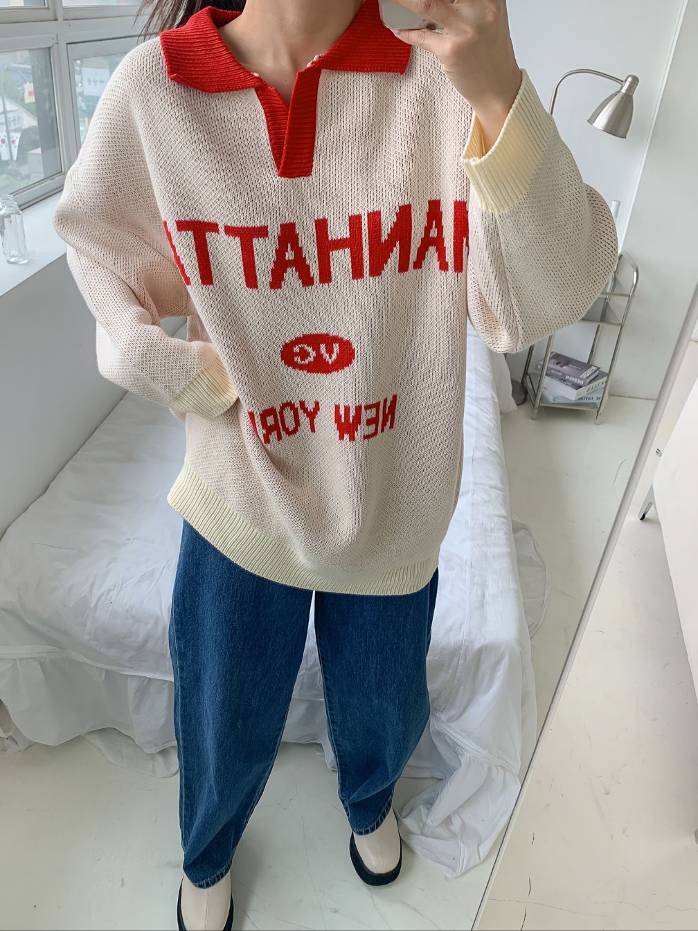 レタリング配色オープンカラーニット | 詳細画像2