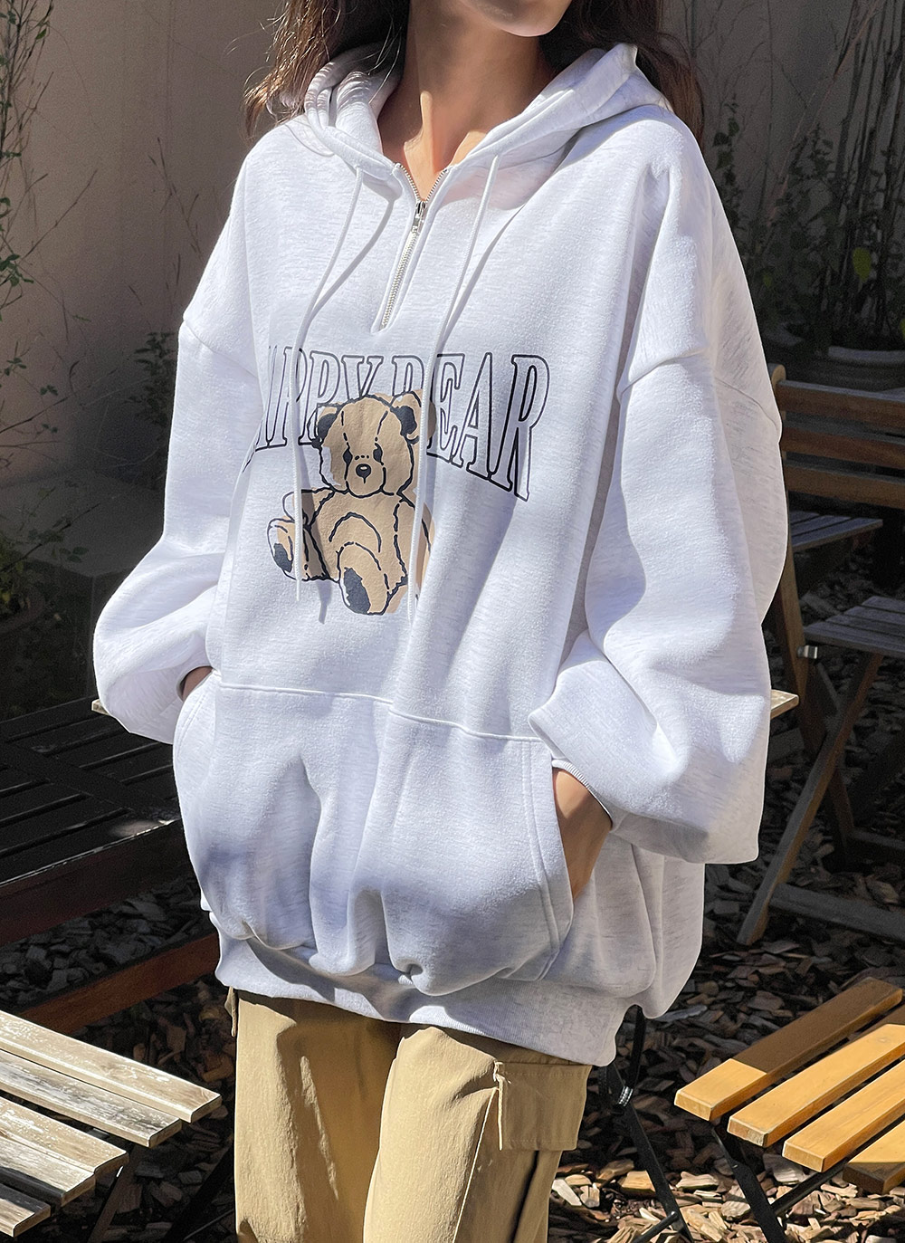 ストリング付裏起毛ジップBEARパーカー | DHOLIC | 詳細画像3