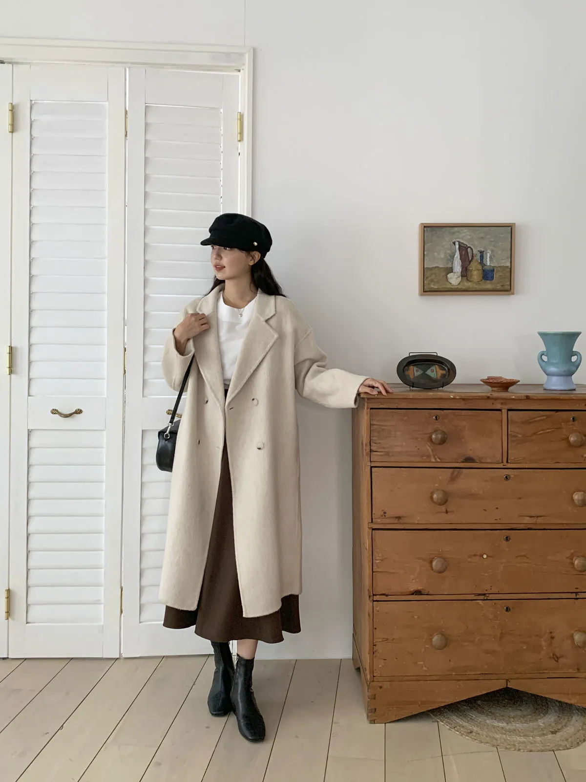 ハンドメイドダブルボタンロングウールコート | レディース  