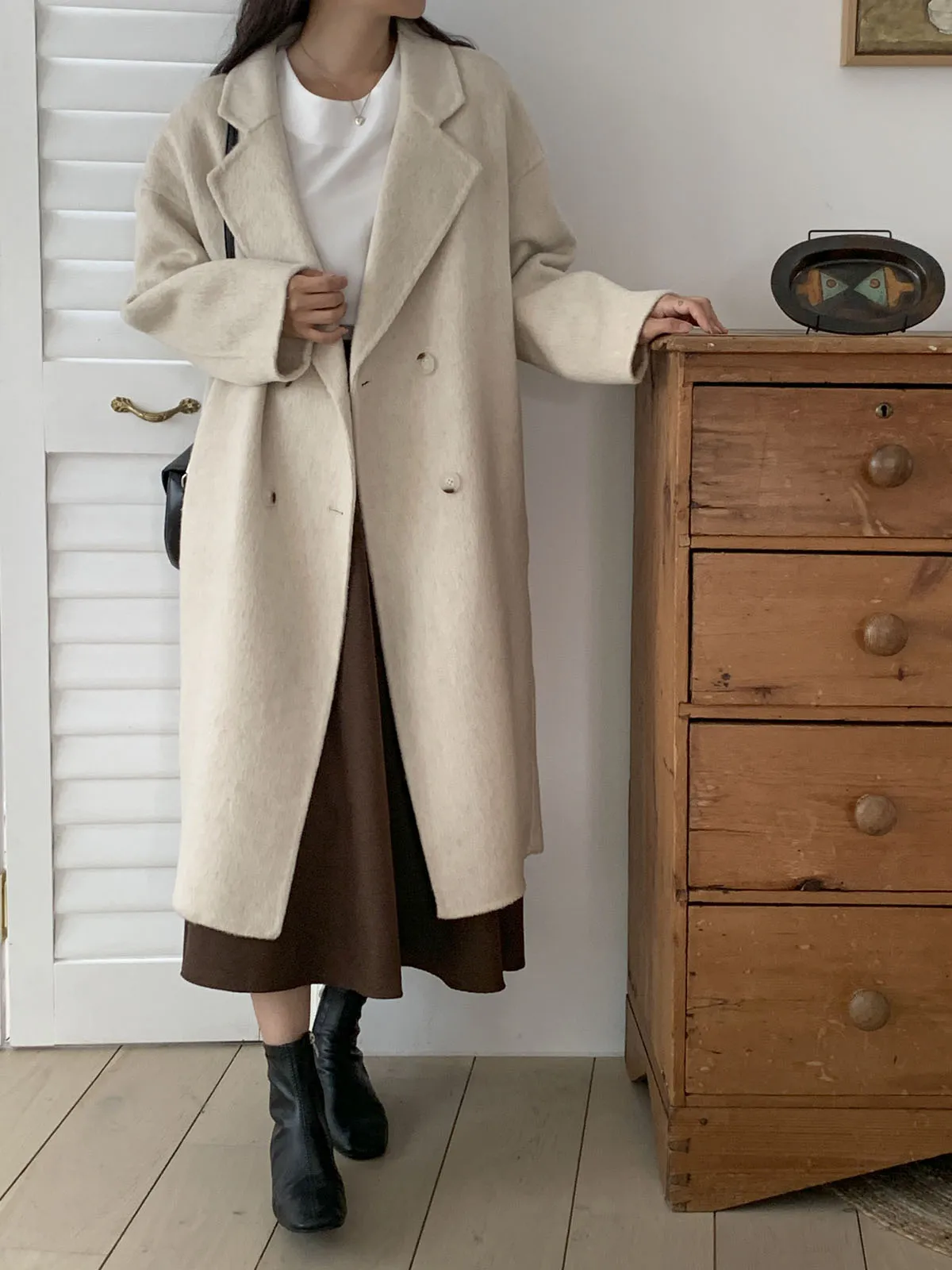 ハンドメイドダブルボタンロングウールコート | レディース 