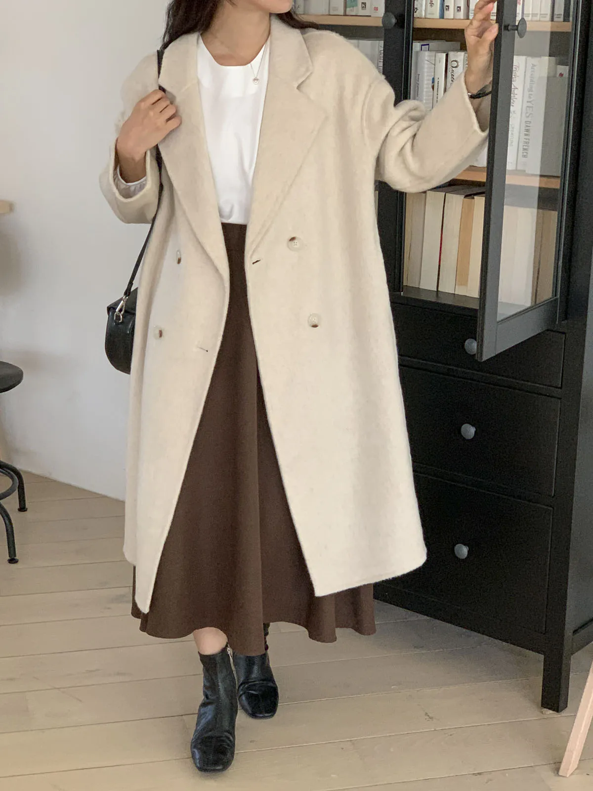 ハンドメイドダブルボタンロングウールコート | レディース 