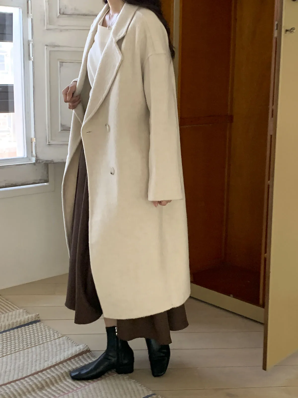 ハンドメイドダブルボタンロングウールコート | レディース 