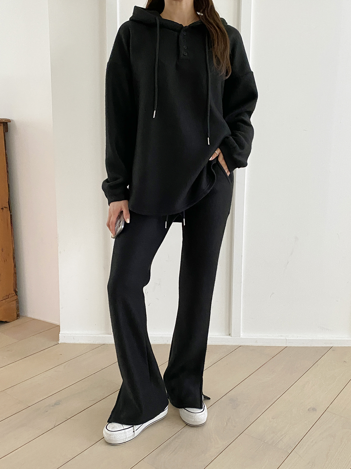 ストリングボタンパーカー&フレアパンツSET | レディースファッション