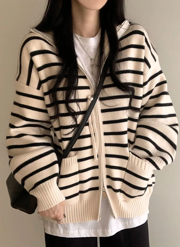 ツーポケジップアップボーダーカーディガン | moodloveroom | 詳細画像1