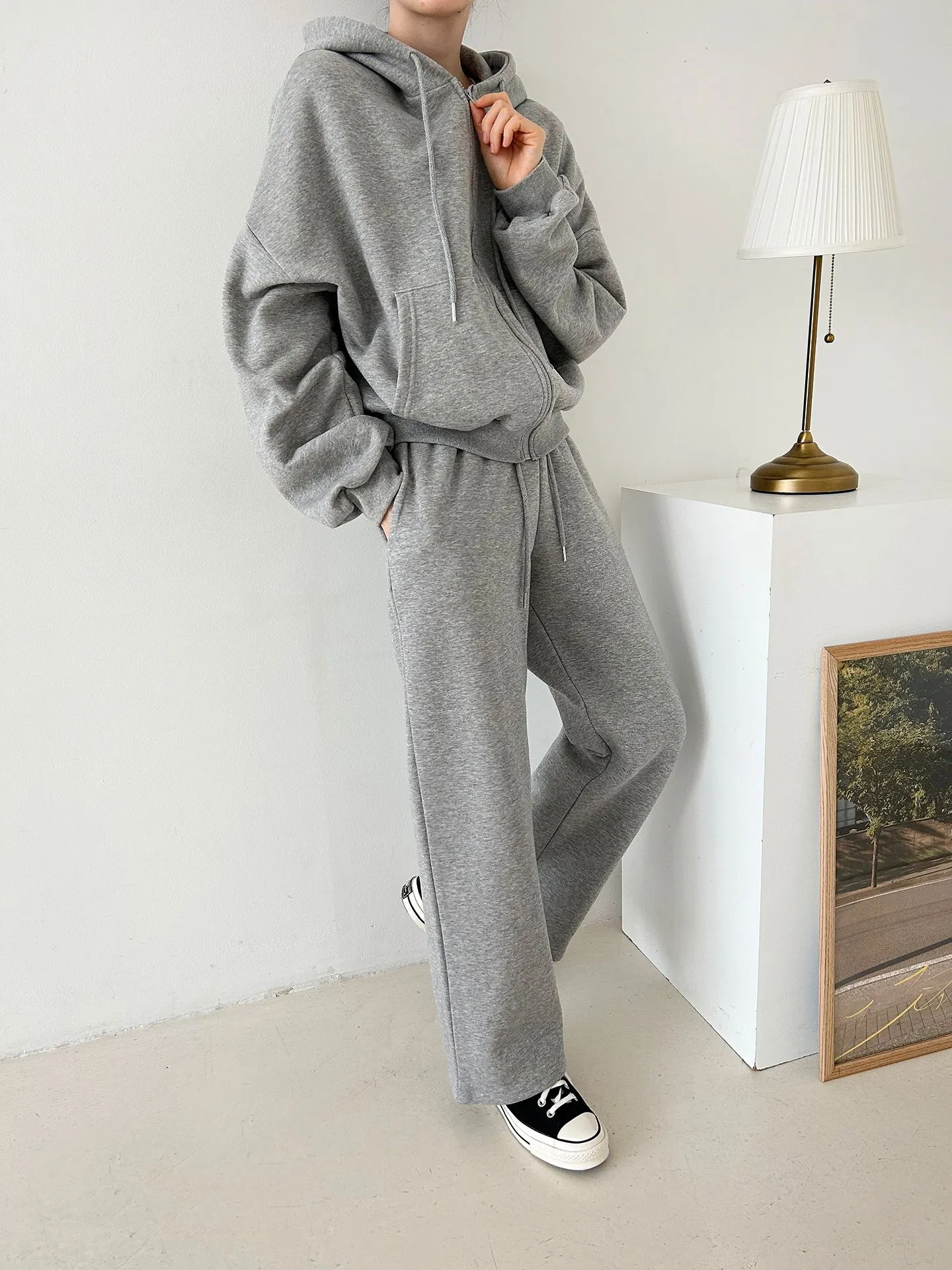 裏起毛ジップパーカー&ストリングスウェットパンツSET | レディース 