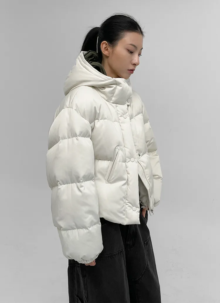 クロップドフードダウンジャンパー | blackup | 詳細画像1