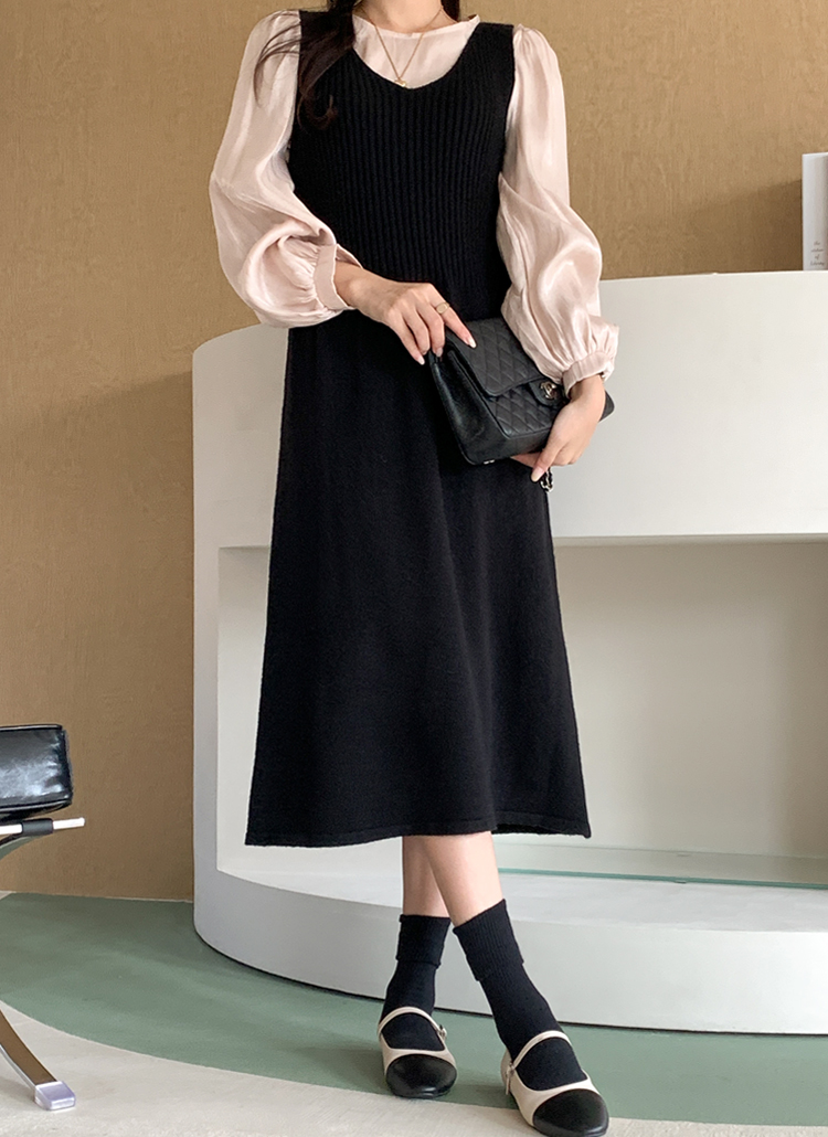 Vネックリブニットワンピース | レディースファッション通販 - DHOLIC