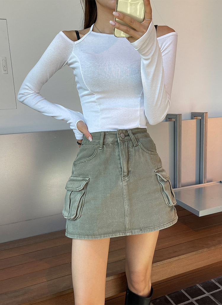 パンツ裏地ビンテージ風カーゴデニムミニスカート | レディース