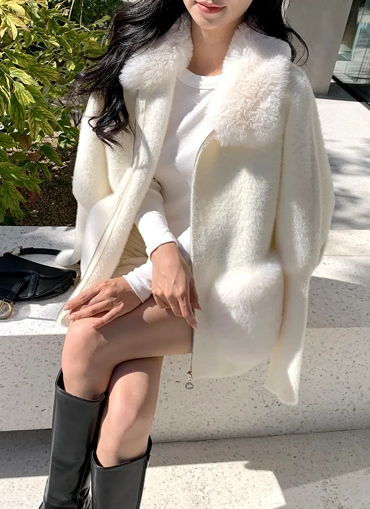 フェイクファーカラージップニットカーディガン | minagram | 詳細画像1