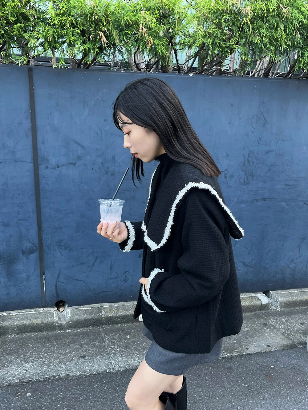 ウール混セーラー配色ツイードジャケット | レディースファッション