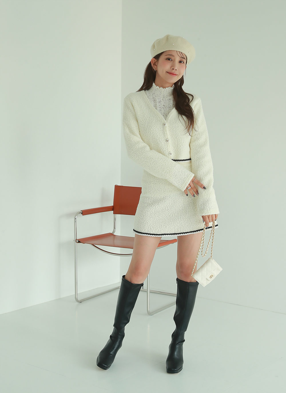 【完売必至】SELF PORTRAIT ハイライズブークレミニスカート ブークレ配色ジャケット&ミニスカートSET | レディース