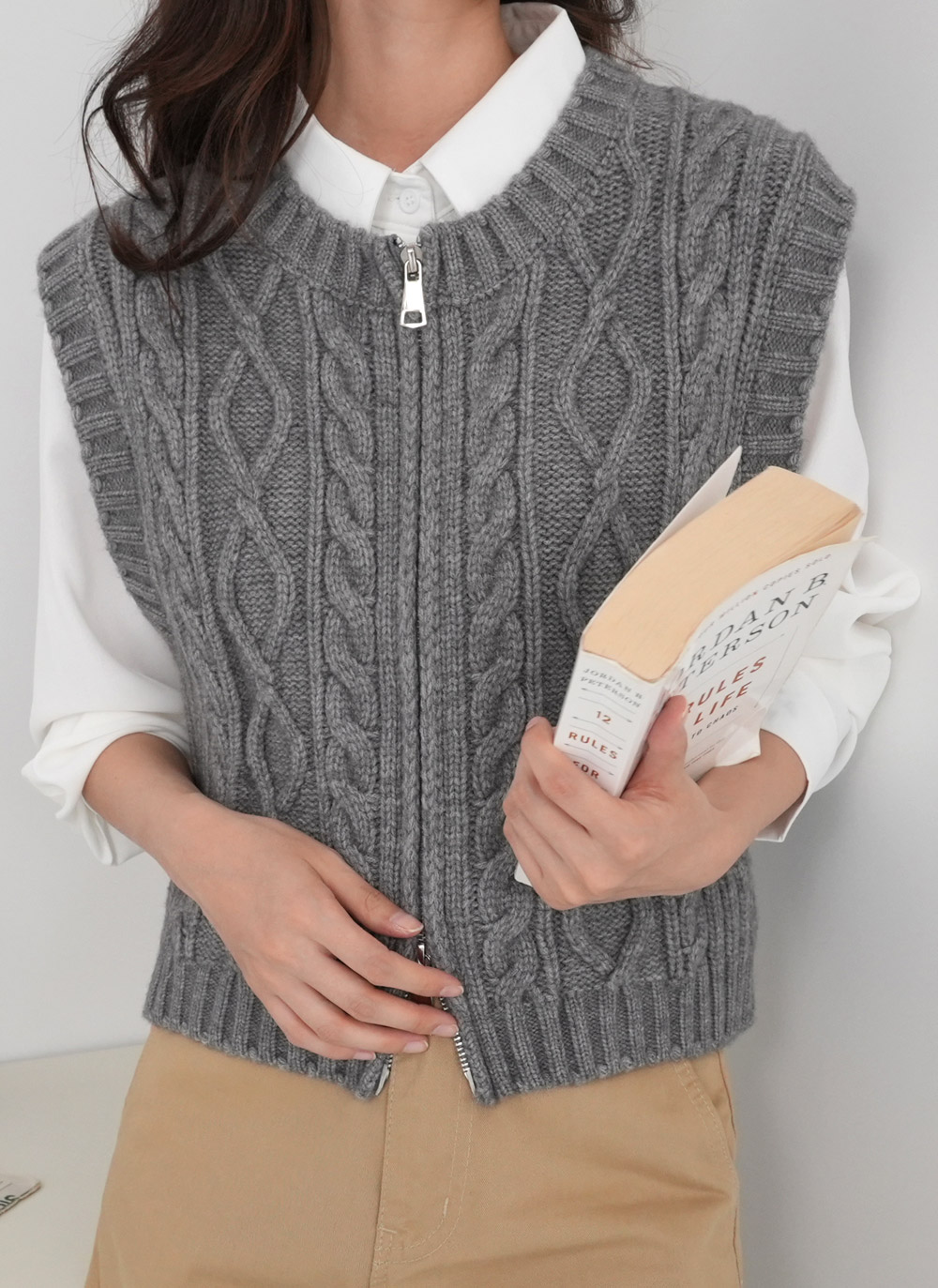 ケーブルダブルジップニットベスト | レディースファッション通販 - DHOLIC