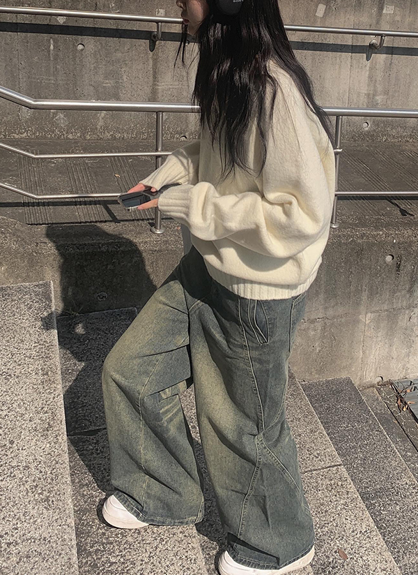 サイドラインウォッシュワイドデニムパンツ | レディース