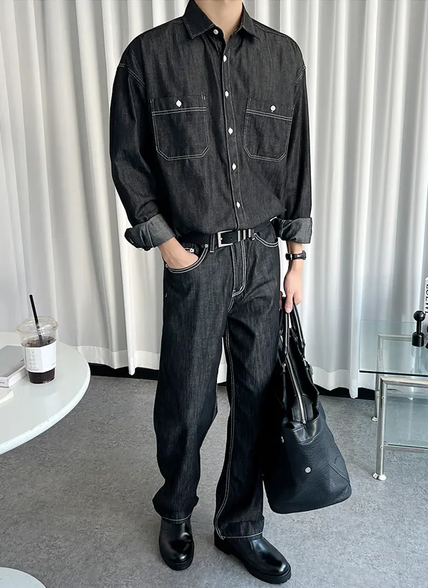 ノンウォッシュデニムシャツ&ジーンズSET | 詳細画像1