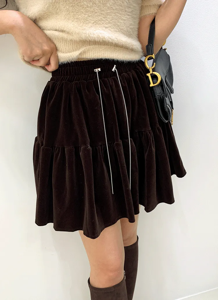 パンツ裏地ドローコードベロアミニスカート | minagram | 詳細画像1