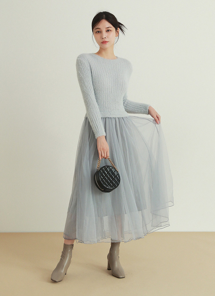ファータッチニットチュールワンピース | レディースファッション通販