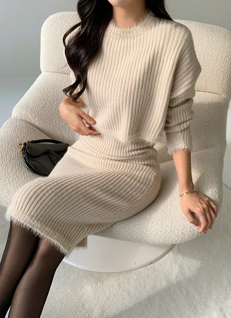 エコファー配色ニット&ノースリワンピSET | minagram | 詳細画像1