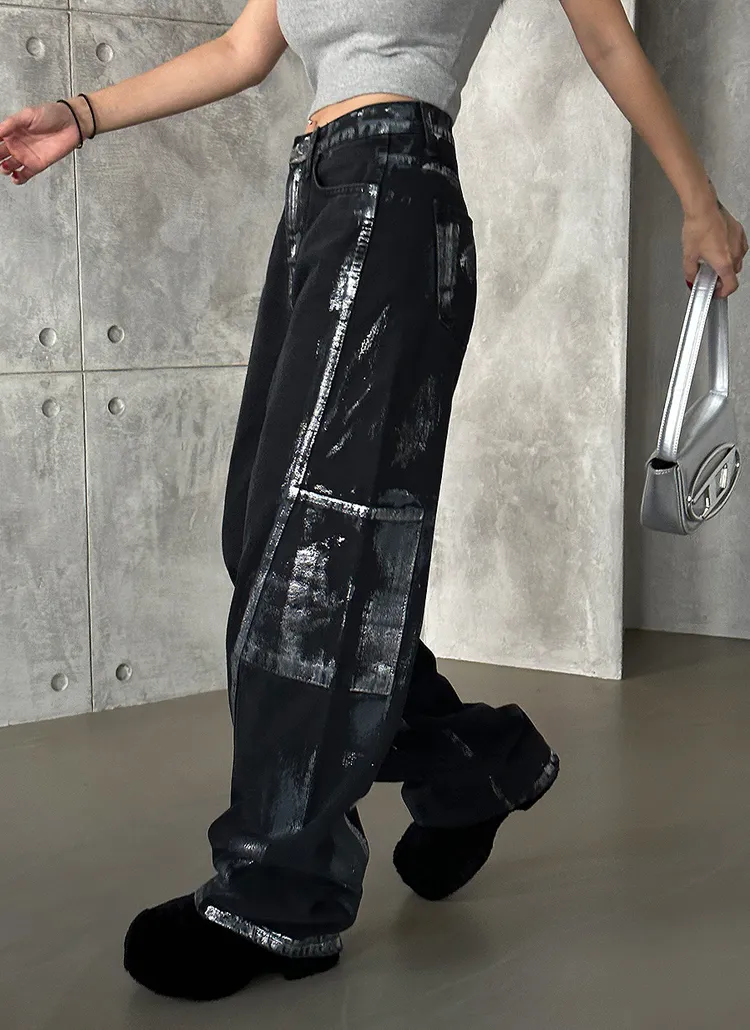 シルバーペイントワイドデニムパンツ | レディースファッション通販 