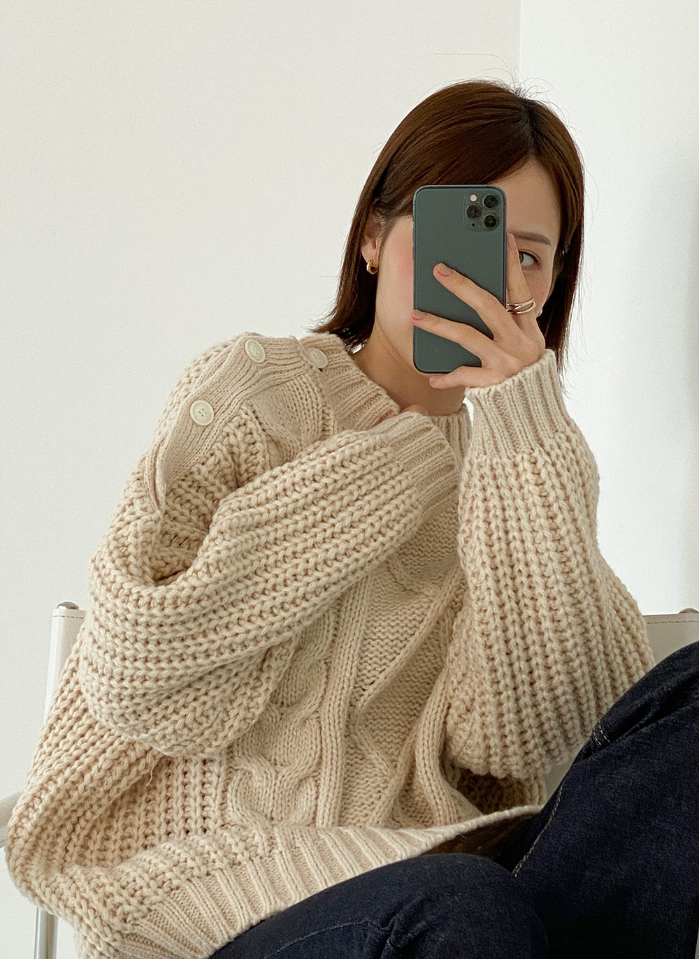 ショルダーボタンケーブルニット | DHOLIC | 詳細画像3