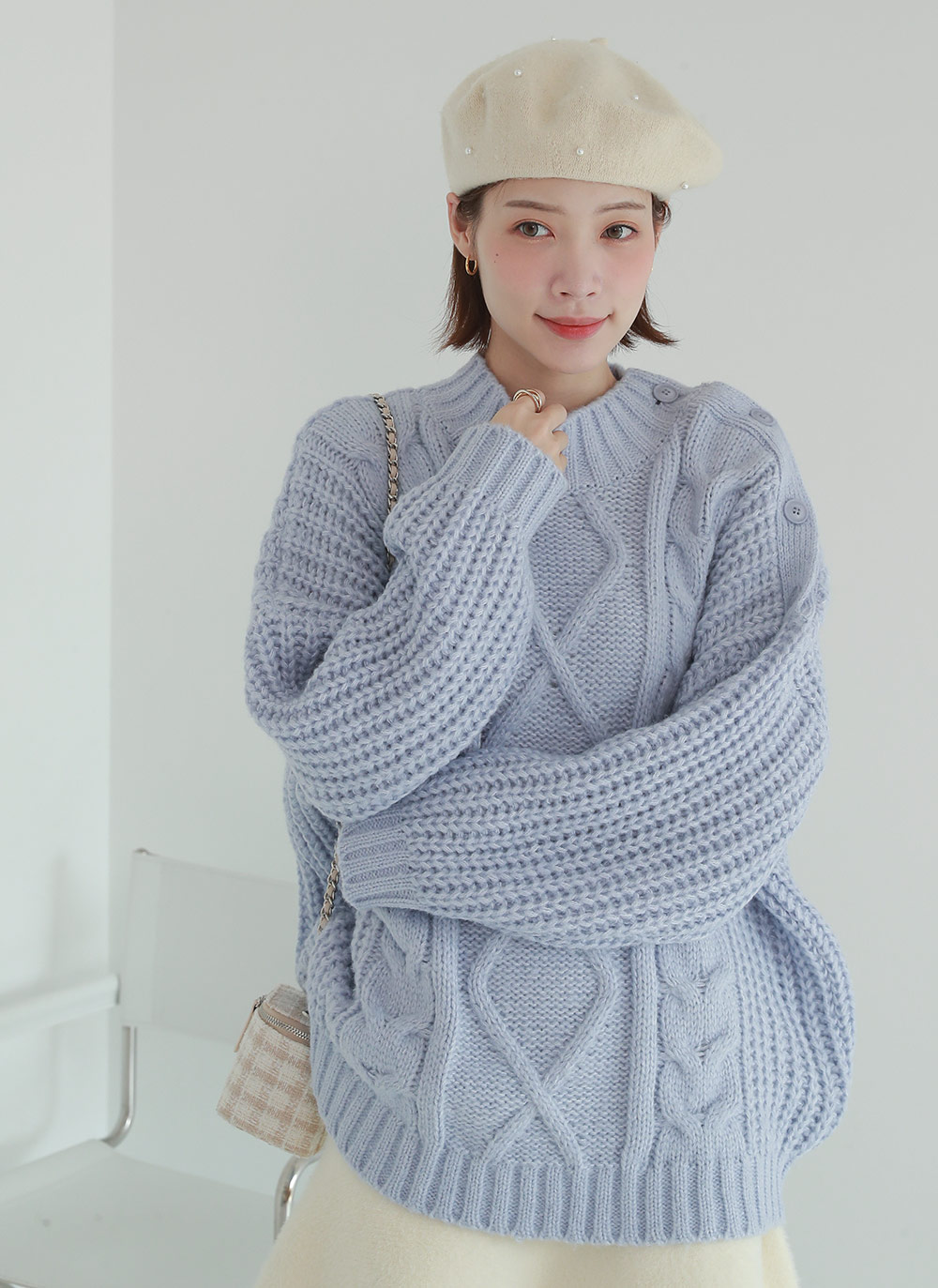 ショルダーボタンケーブルニット | DHOLIC | 詳細画像8