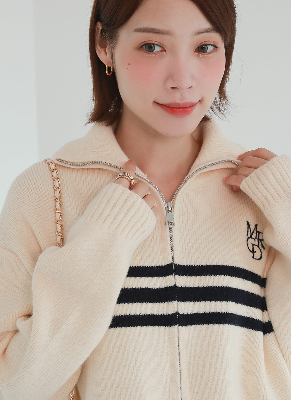 2WAYボーダー刺繍ジップカーディガン | DHOLIC | 詳細画像11