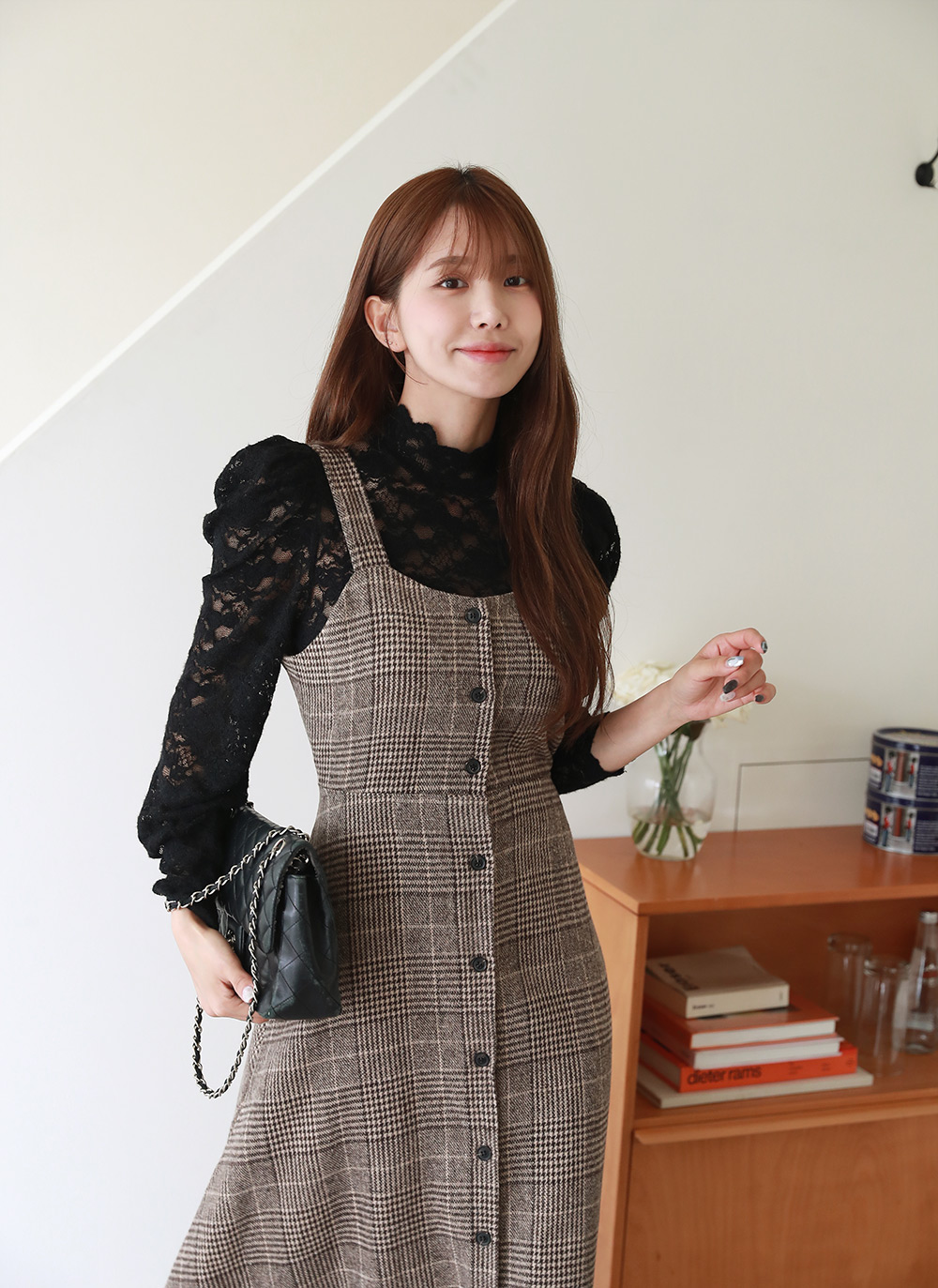 ウール混リボンチェックビスチェワンピース | DHOLIC | 詳細画像3