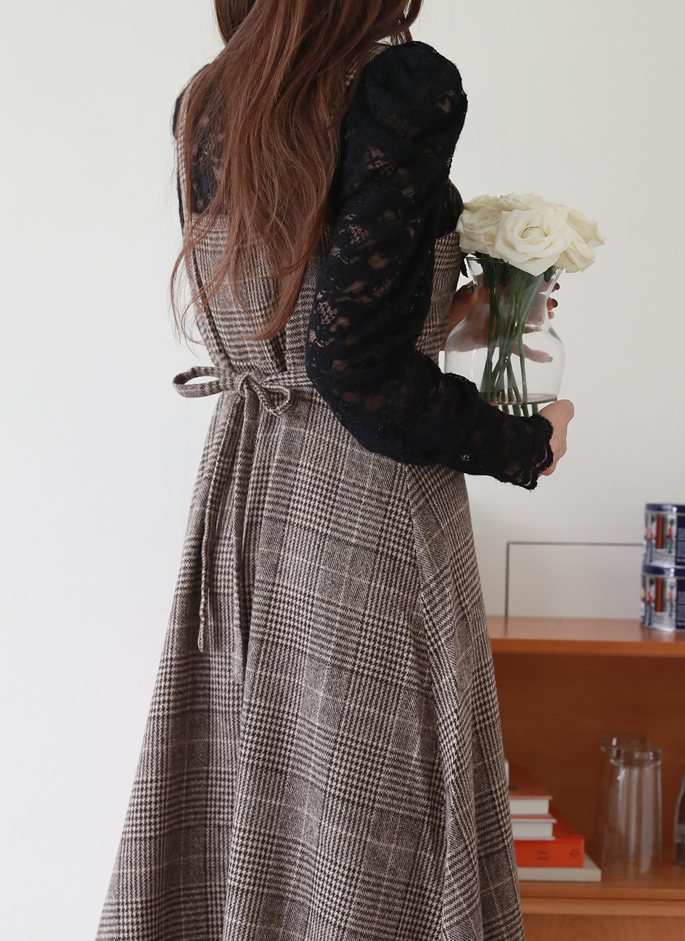 ウール混リボンチェックビスチェワンピース | DHOLIC | 詳細画像4