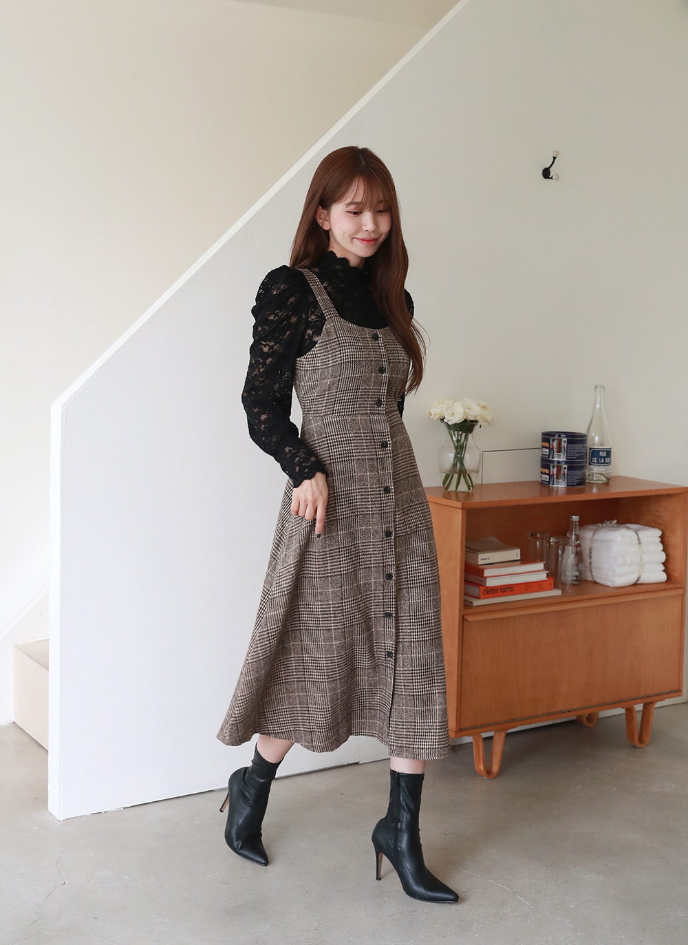 ウール混リボンチェックビスチェワンピース | DHOLIC | 詳細画像5