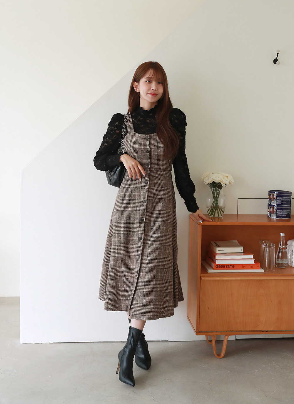 ウール混リボンチェックビスチェワンピース | DHOLIC | 詳細画像8