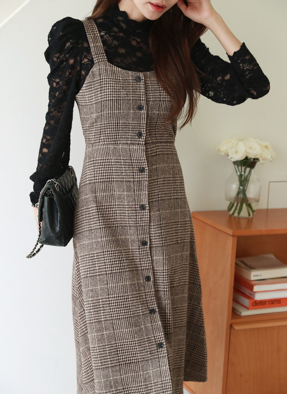 ウール混リボンチェックビスチェワンピース | DHOLIC | 詳細画像9