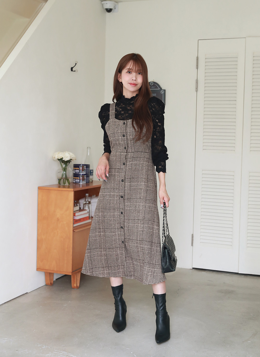 ウール混リボンチェックビスチェワンピース | DHOLIC | 詳細画像11