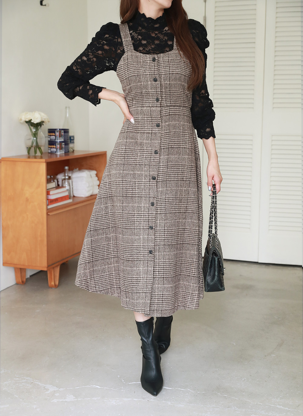 ウール混リボンチェックビスチェワンピース | DHOLIC | 詳細画像12