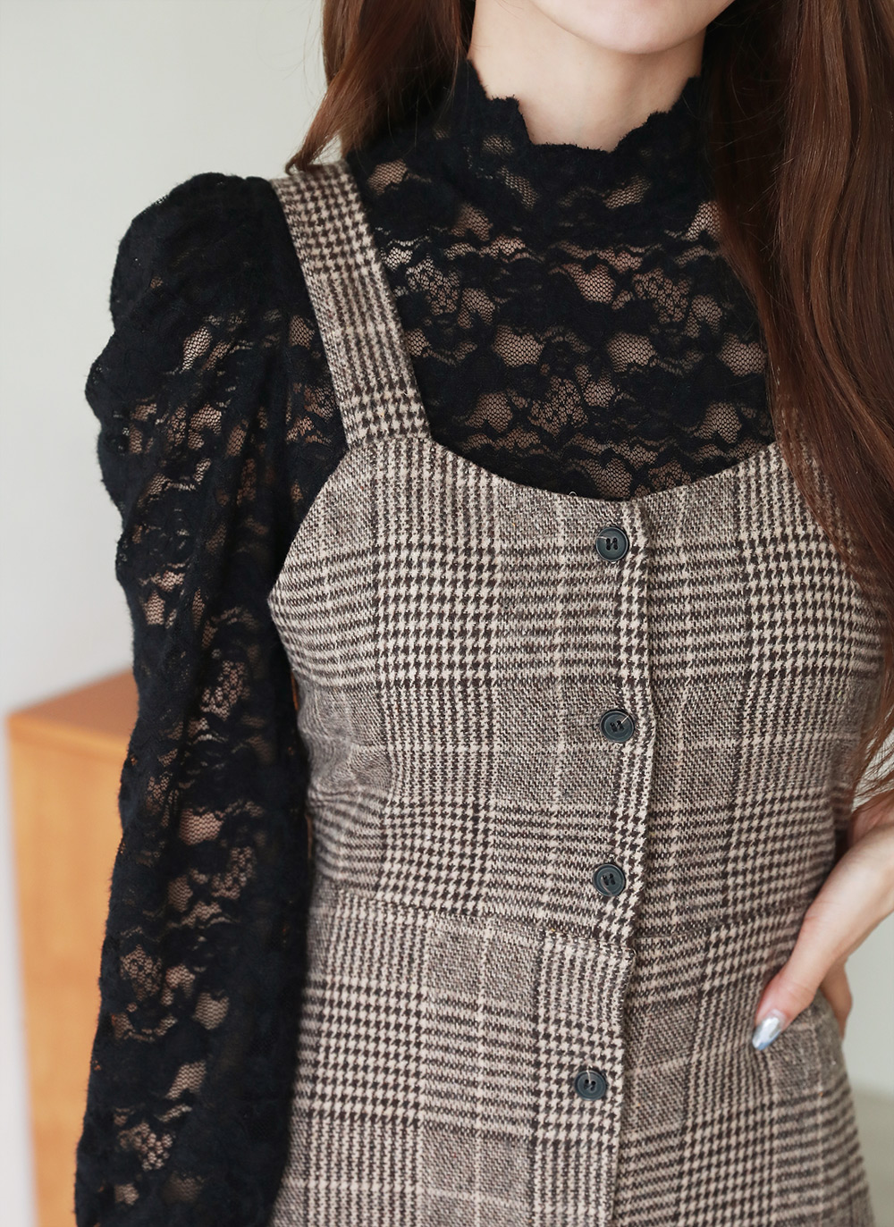 ウール混リボンチェックビスチェワンピース | DHOLIC | 詳細画像14