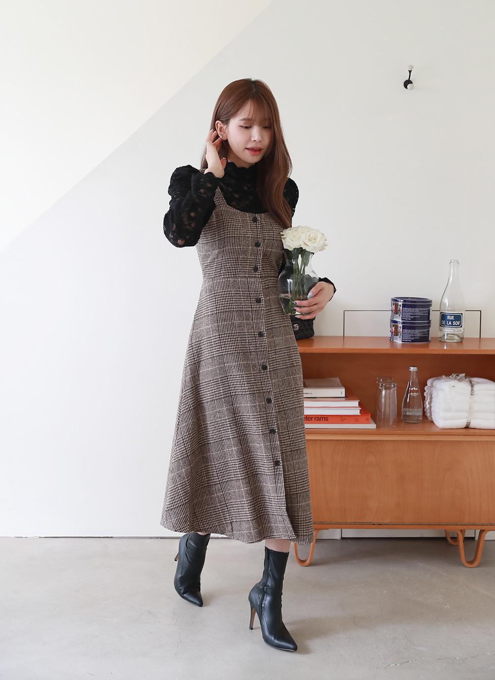 ウール混リボンチェックビスチェワンピース | DHOLIC | 詳細画像15